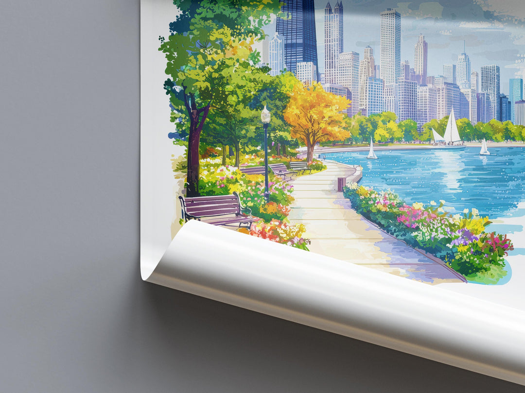 Chicago Watercolor Poster Chicago Travel Print Chicago Wall Art Chicago Cityscape Painting Chicago Souvenir USA Decor