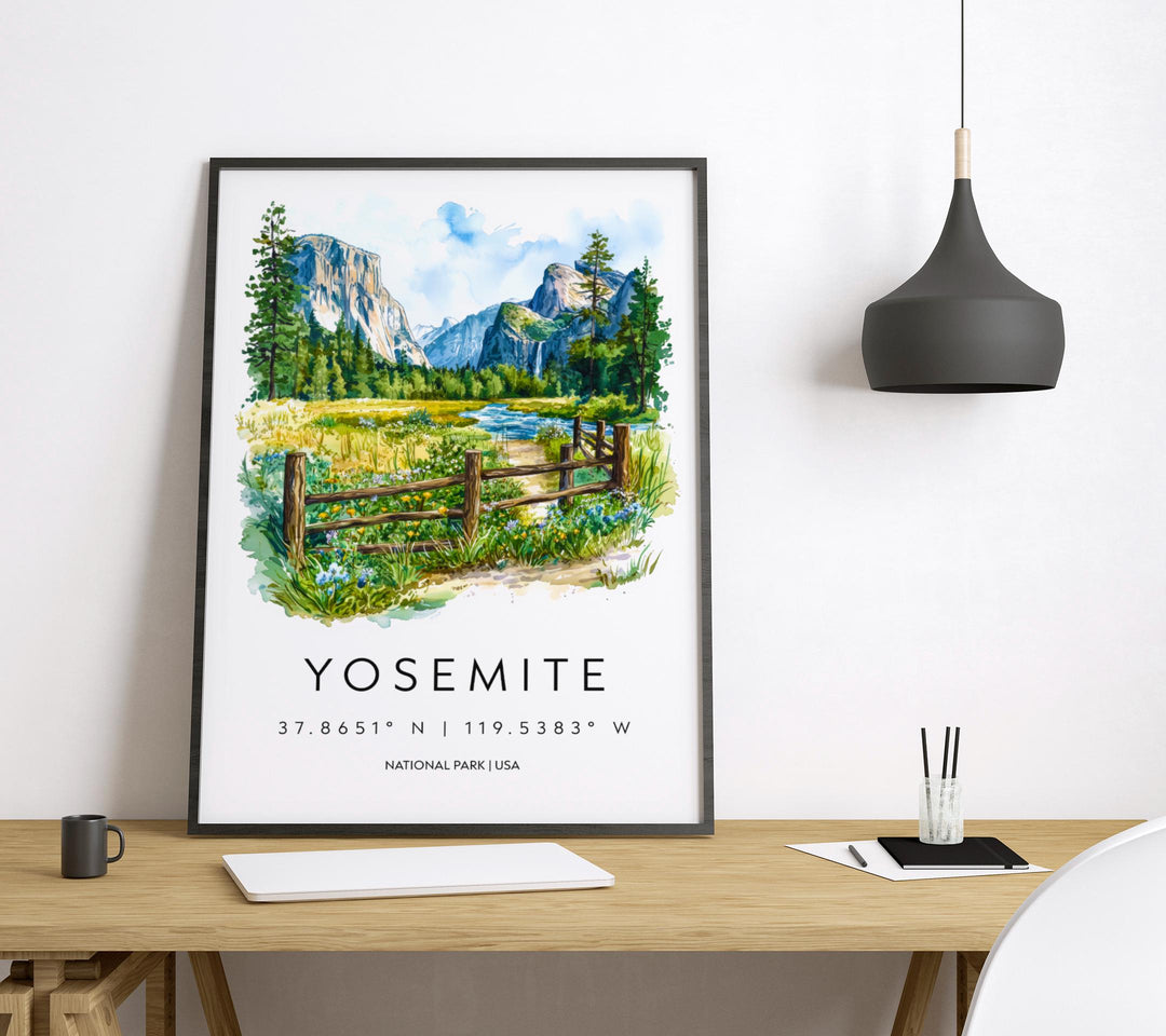 Yosemite Watercolor Poster Yosemite Travel Print Yosemite Wall Art Yosemite Landscape Painting Yosemite Souvenir USA Decor