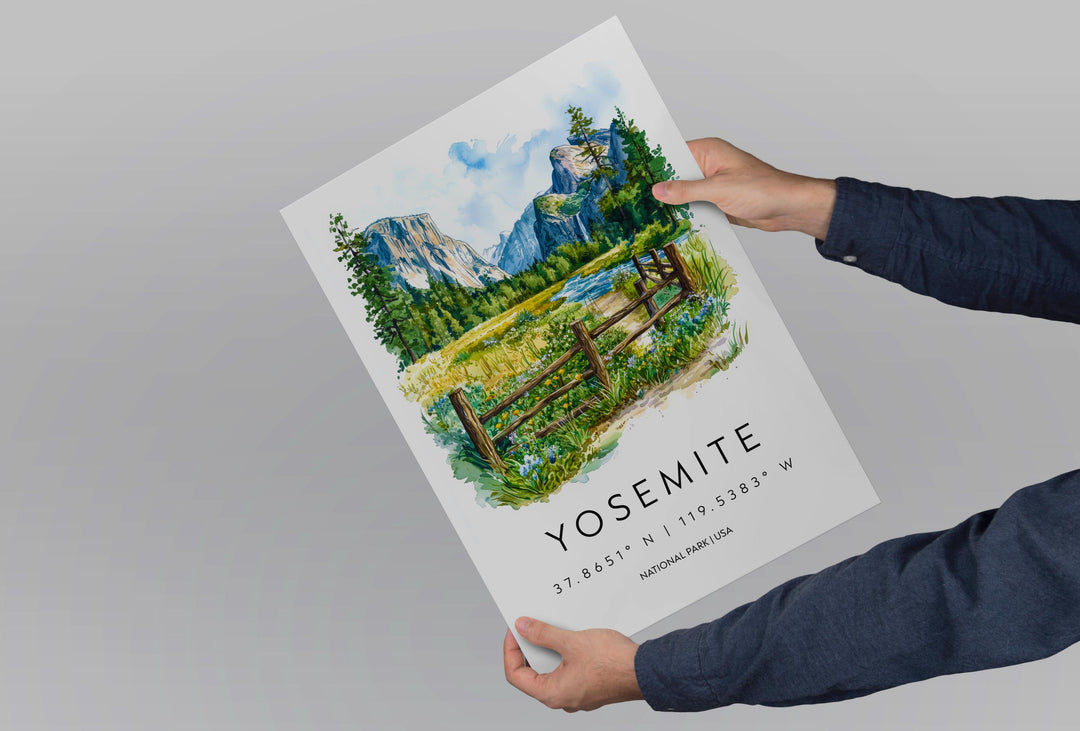 Yosemite Watercolor Poster Yosemite Travel Print Yosemite Wall Art Yosemite Landscape Painting Yosemite Souvenir USA Decor