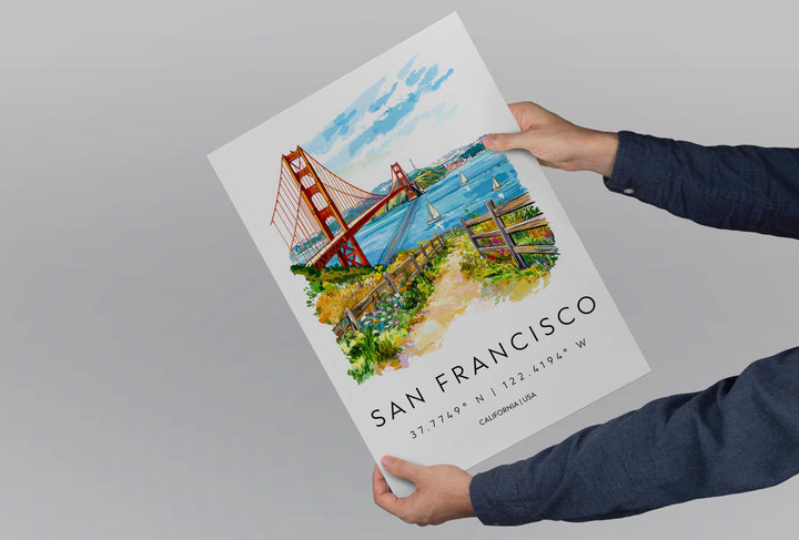 San Francisco Watercolor Poster San Francisco Travel Print San Francisco Wall Art San Francisco Painting San Francisco Souvenir USA Decor