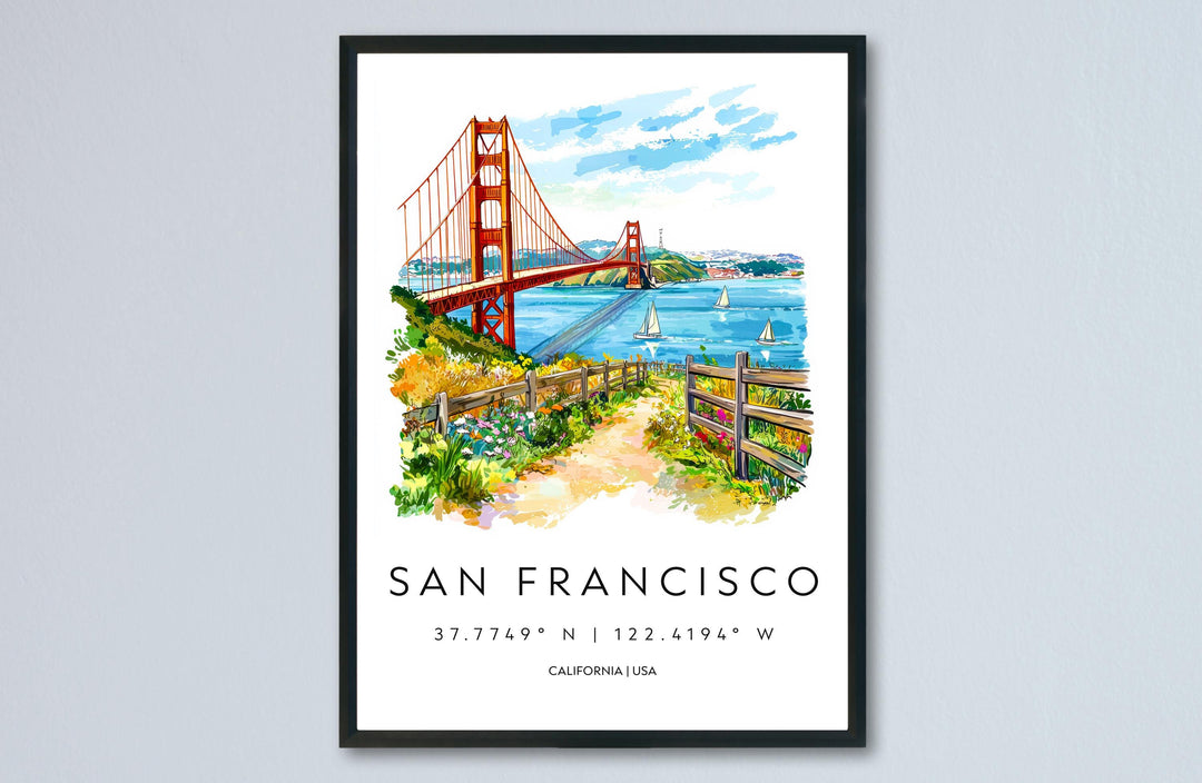 San Francisco Watercolor Poster San Francisco Travel Print San Francisco Wall Art San Francisco Painting San Francisco Souvenir USA Decor