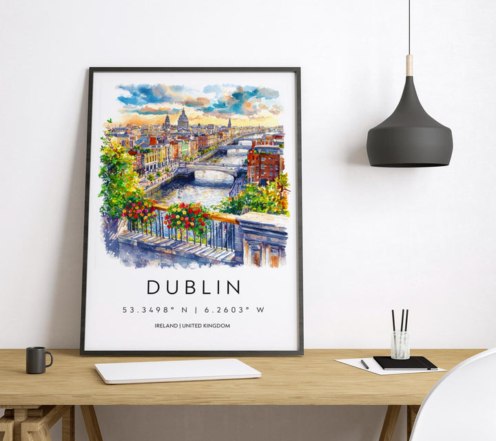 Dublin Watercolor Poster Dublin Travel Print Dublin Wall Art Dublin Cityscape Painting Dublin Souvenir Ireland Decor
