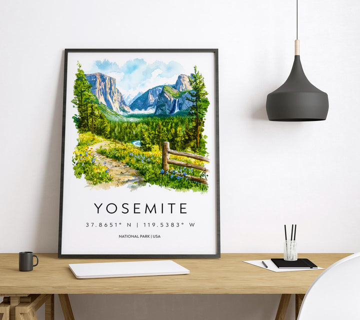 Yosemite Watercolor Poster Yosemite Travel Print Yosemite Wall Art Yosemite Landscape Painting Yosemite Souvenir USA Decor