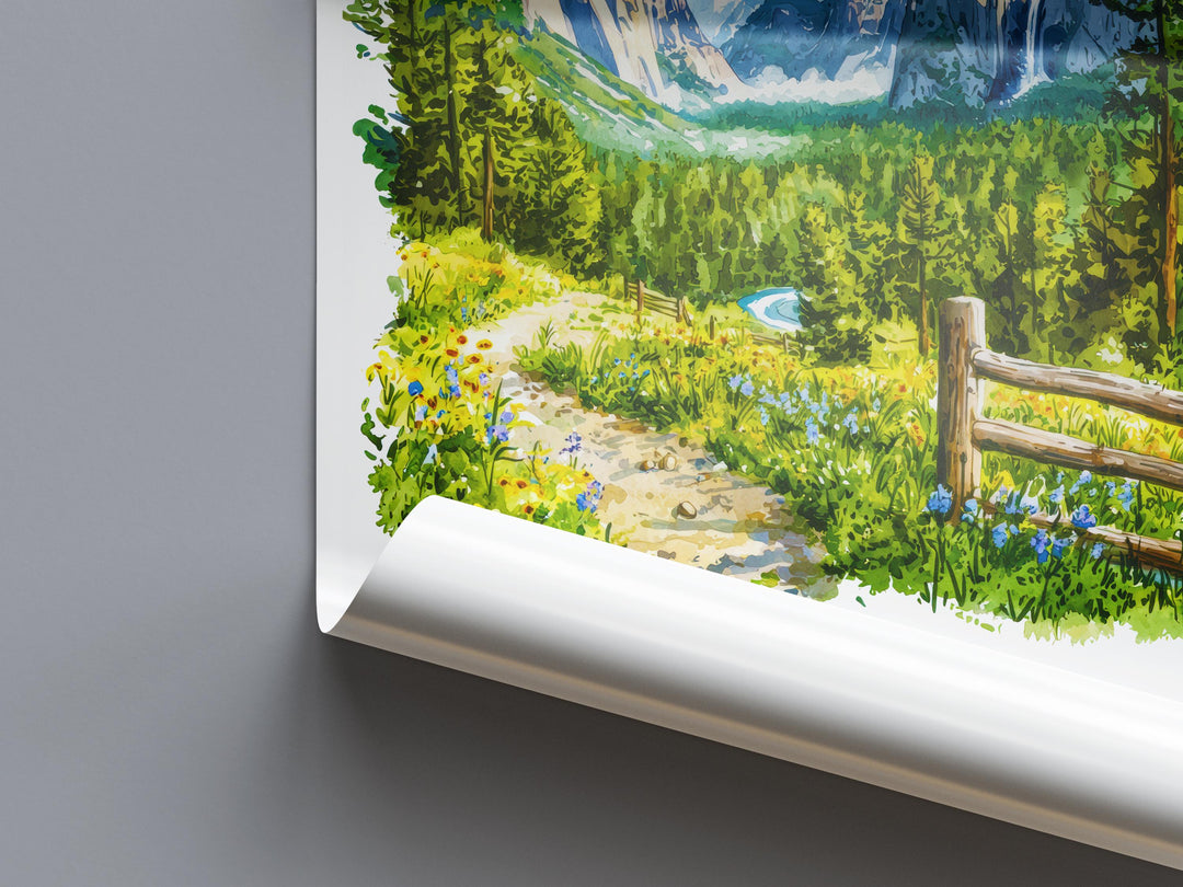 Yosemite Watercolor Poster Yosemite Travel Print Yosemite Wall Art Yosemite Landscape Painting Yosemite Souvenir USA Decor