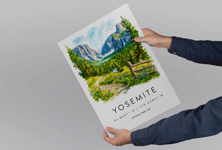 Yosemite Watercolor Poster Yosemite Travel Print Yosemite Wall Art Yosemite Landscape Painting Yosemite Souvenir USA Decor