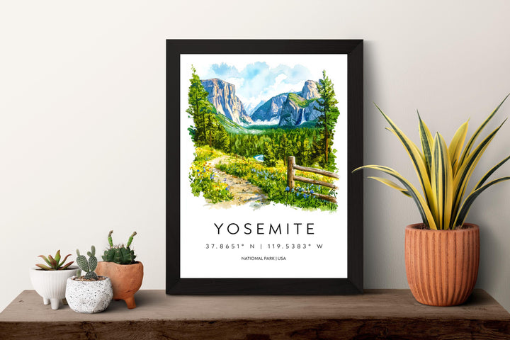 Yosemite Watercolor Poster Yosemite Travel Print Yosemite Wall Art Yosemite Landscape Painting Yosemite Souvenir USA Decor