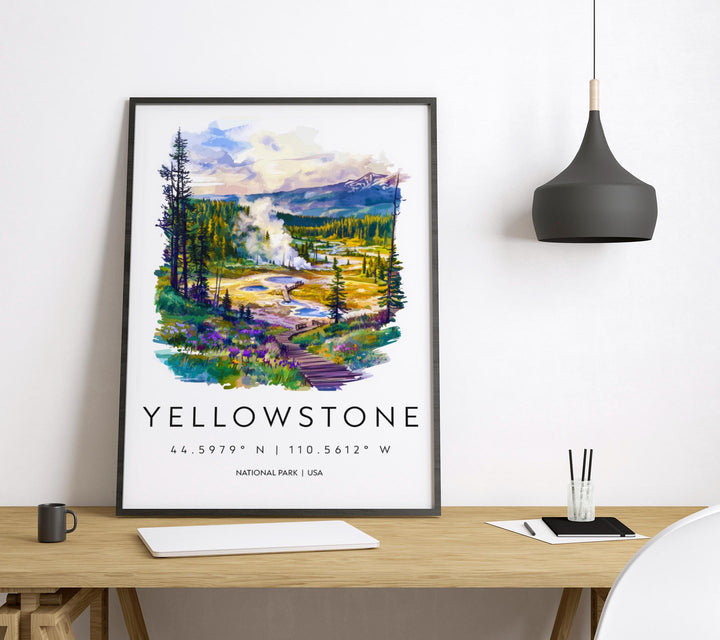 Yellowstone Watercolor Poster Yellowstone Travel Print Yellowstone Wall Art Yellowstone Landscape Painting Yellowstone Souvenir USA Decor