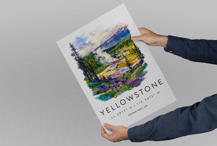 Yellowstone Watercolor Poster Yellowstone Travel Print Yellowstone Wall Art Yellowstone Landscape Painting Yellowstone Souvenir USA Decor