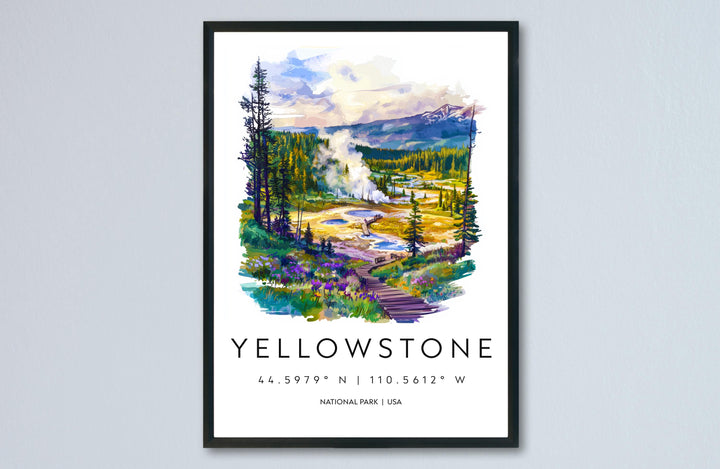 Yellowstone Watercolor Poster Yellowstone Travel Print Yellowstone Wall Art Yellowstone Landscape Painting Yellowstone Souvenir USA Decor