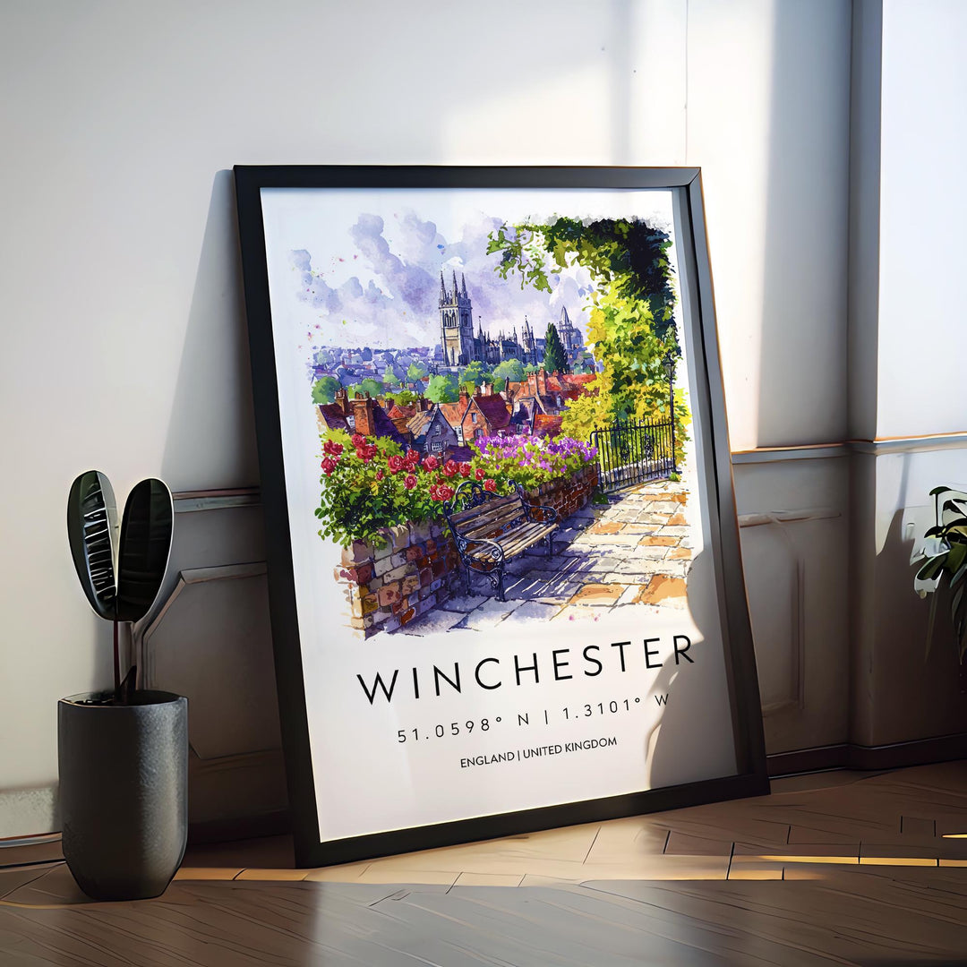 Winchester Watercolor Poster Winchester Travel Print Winchester Wall Art Winchester Cityscape Painting Winchester Souvenir UK Decor