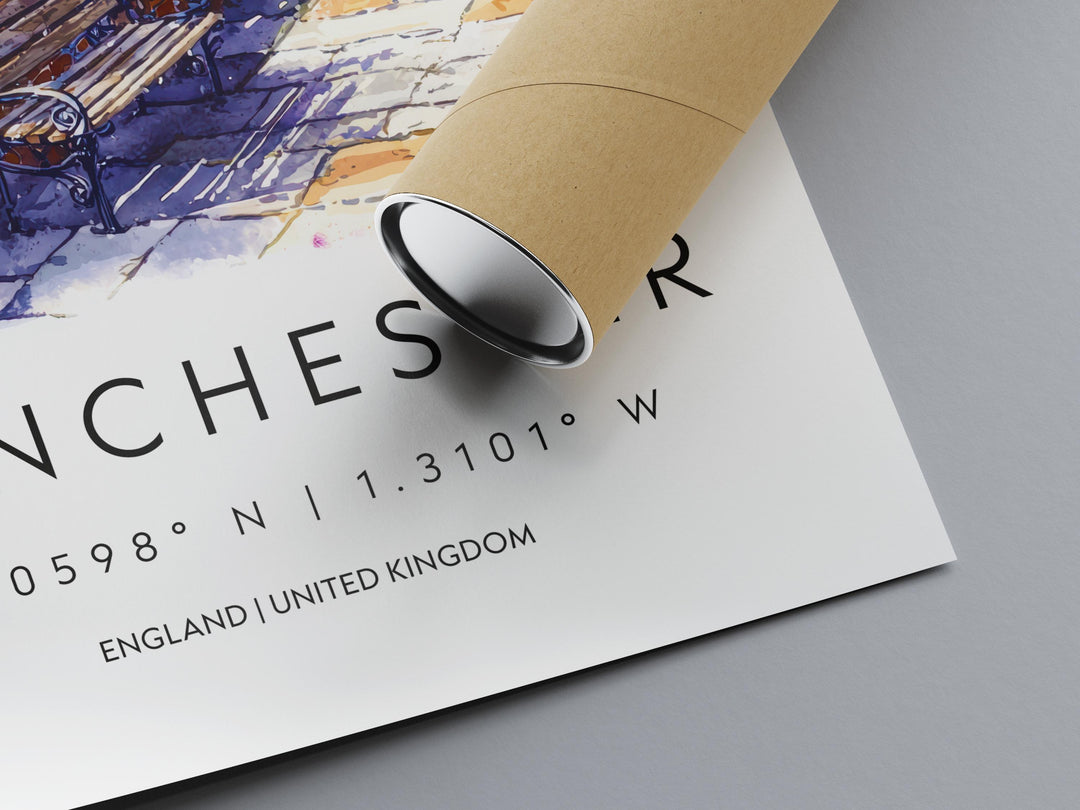 Winchester Watercolor Poster Winchester Travel Print Winchester Wall Art Winchester Cityscape Painting Winchester Souvenir UK Decor