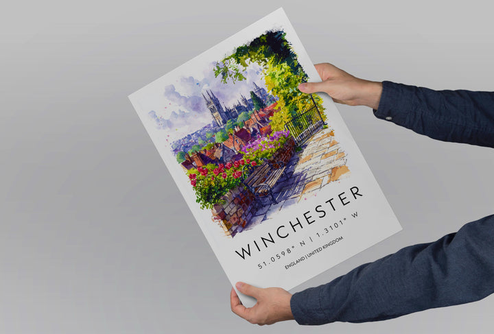 Winchester Watercolor Poster Winchester Travel Print Winchester Wall Art Winchester Cityscape Painting Winchester Souvenir UK Decor