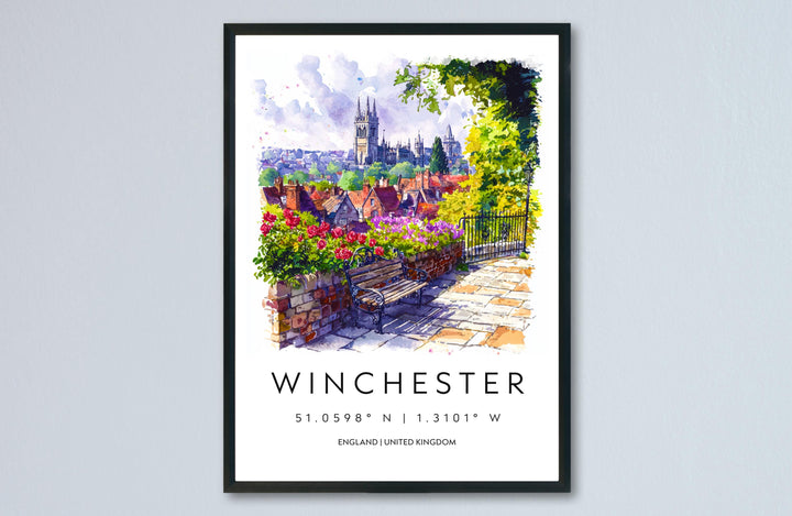 Winchester Watercolor Poster Winchester Travel Print Winchester Wall Art Winchester Cityscape Painting Winchester Souvenir UK Decor