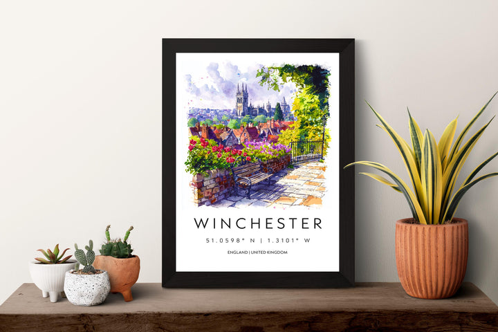 Winchester Watercolor Poster Winchester Travel Print Winchester Wall Art Winchester Cityscape Painting Winchester Souvenir UK Decor
