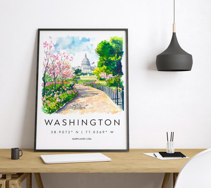Washington DC Watercolor Poster Washington DC Travel Print Washington dc Wall Art Washington dc Painting Washington dc Souvenir USA Decor