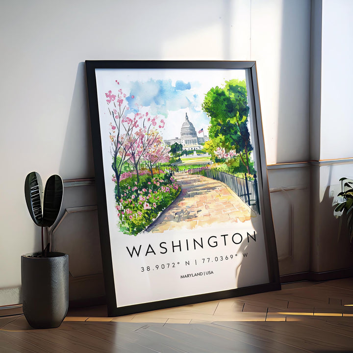 Washington DC Watercolor Poster Washington DC Travel Print Washington dc Wall Art Washington dc Painting Washington dc Souvenir USA Decor