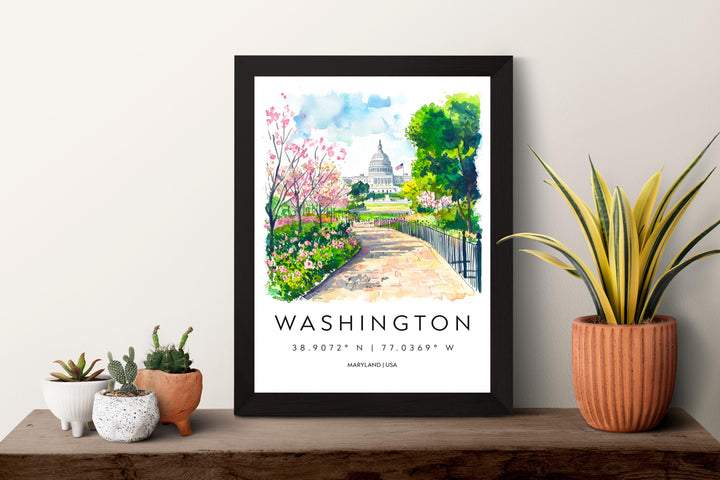 Washington DC Watercolor Poster Washington DC Travel Print Washington dc Wall Art Washington dc Painting Washington dc Souvenir USA Decor