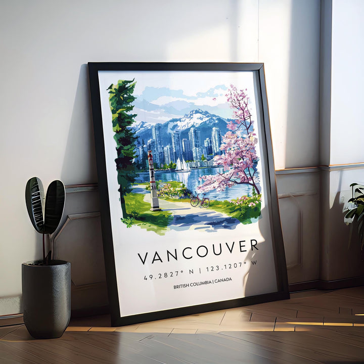 Vancouver Watercolor Poster Vancouver Travel Print Vancouver Wall Art Vancouver Cityscape Painting Vancouver Souvenir Canada Decor