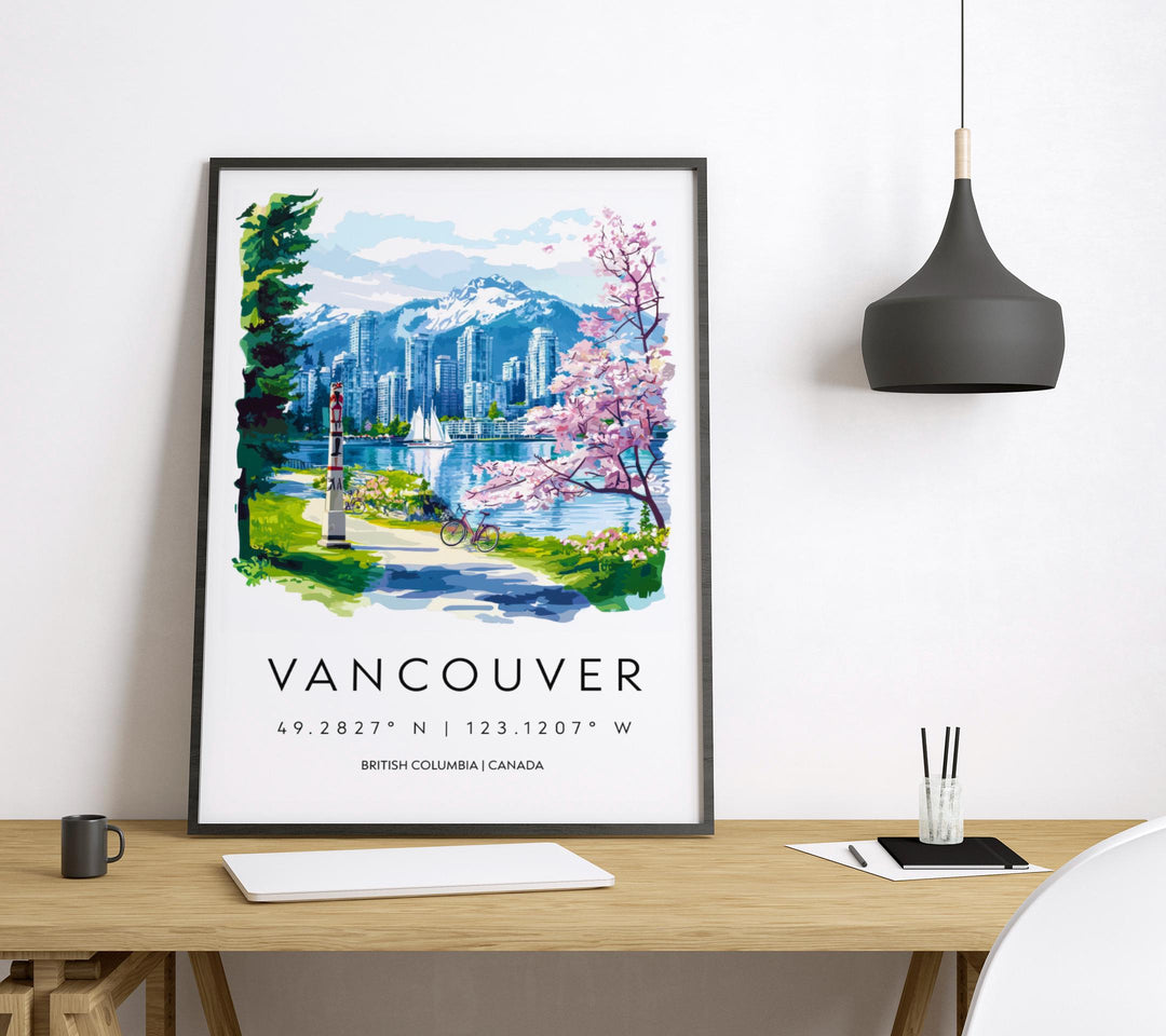 Vancouver Watercolor Poster Vancouver Travel Print Vancouver Wall Art Vancouver Cityscape Painting Vancouver Souvenir Canada Decor