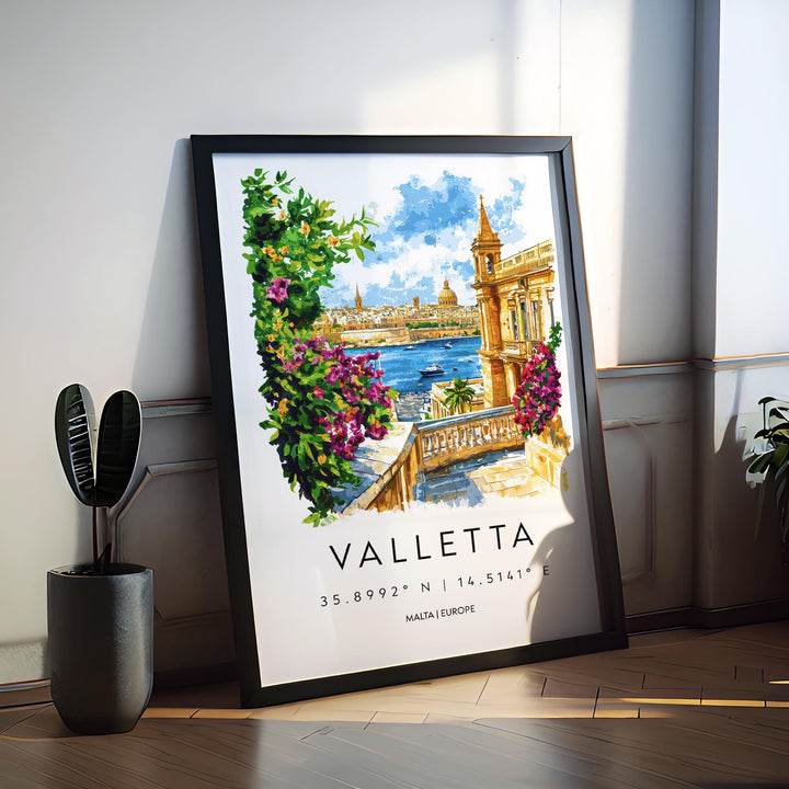 Valletta Watercolor Poster Valletta Travel Print Valletta Wall Art Valletta Cityscape Painting Valletta Souvenir Malta Decor