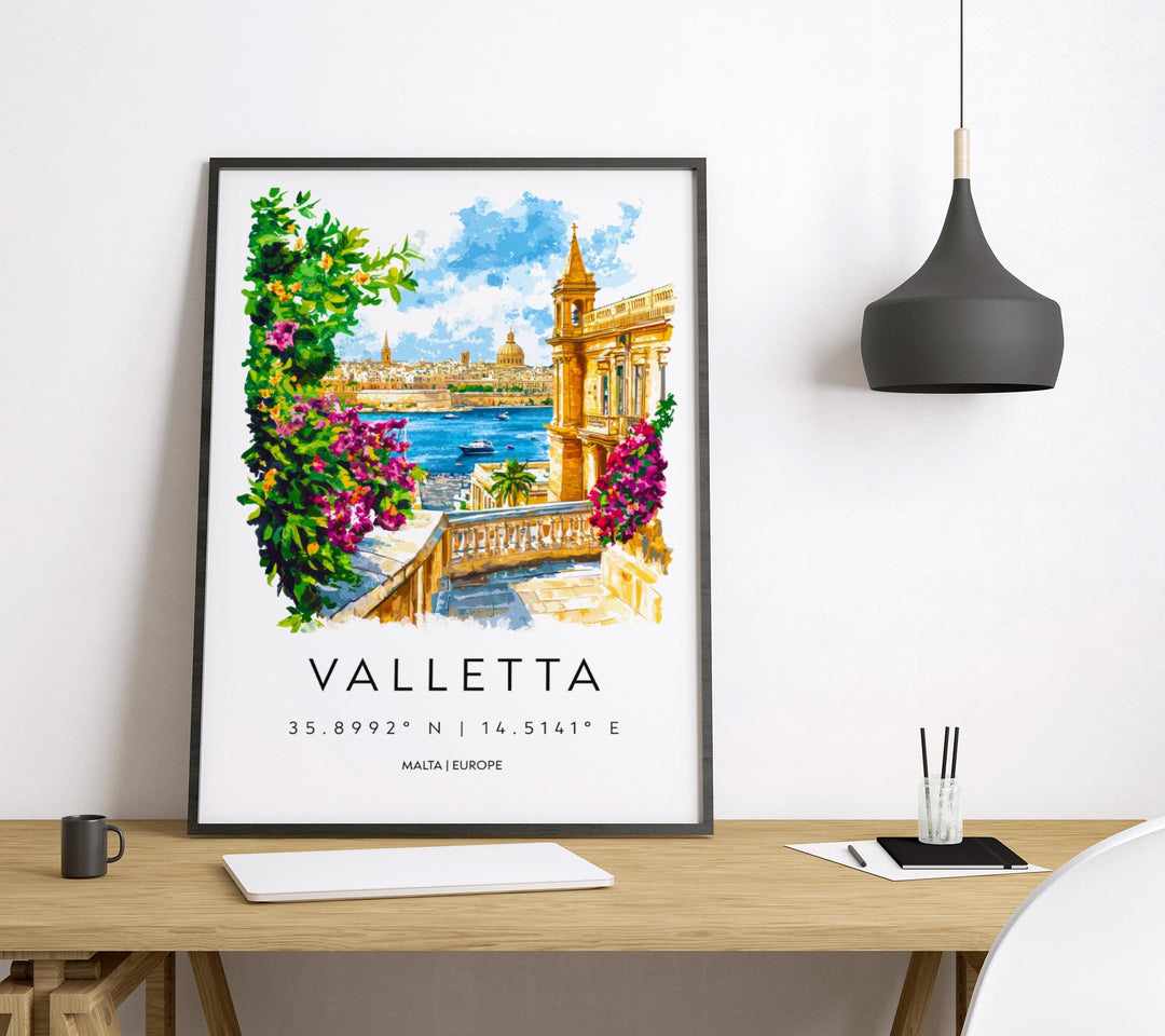 Valletta Watercolor Poster Valletta Travel Print Valletta Wall Art Valletta Cityscape Painting Valletta Souvenir Malta Decor