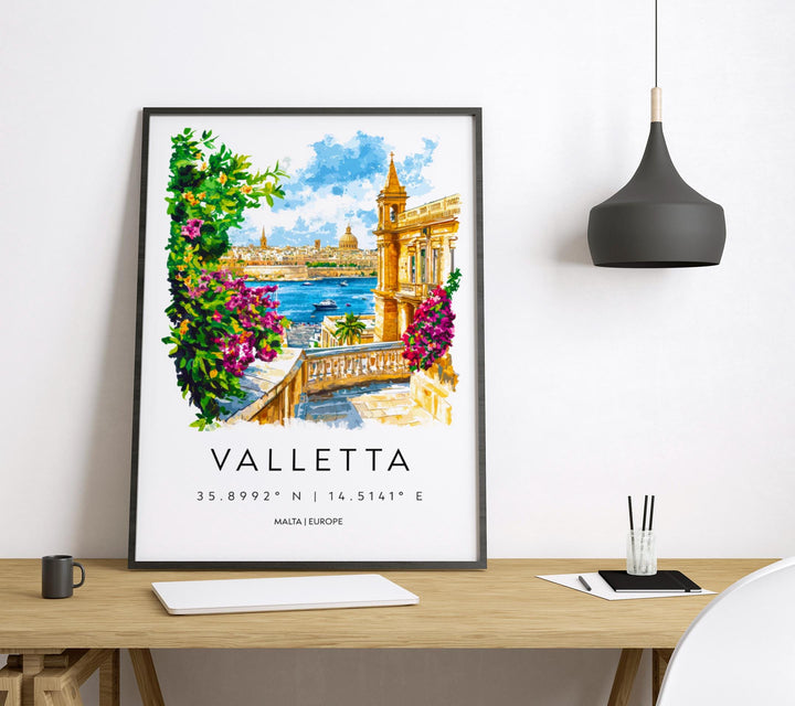 Valletta Watercolor Poster Valletta Travel Print Valletta Wall Art Valletta Cityscape Painting Valletta Souvenir Malta Decor