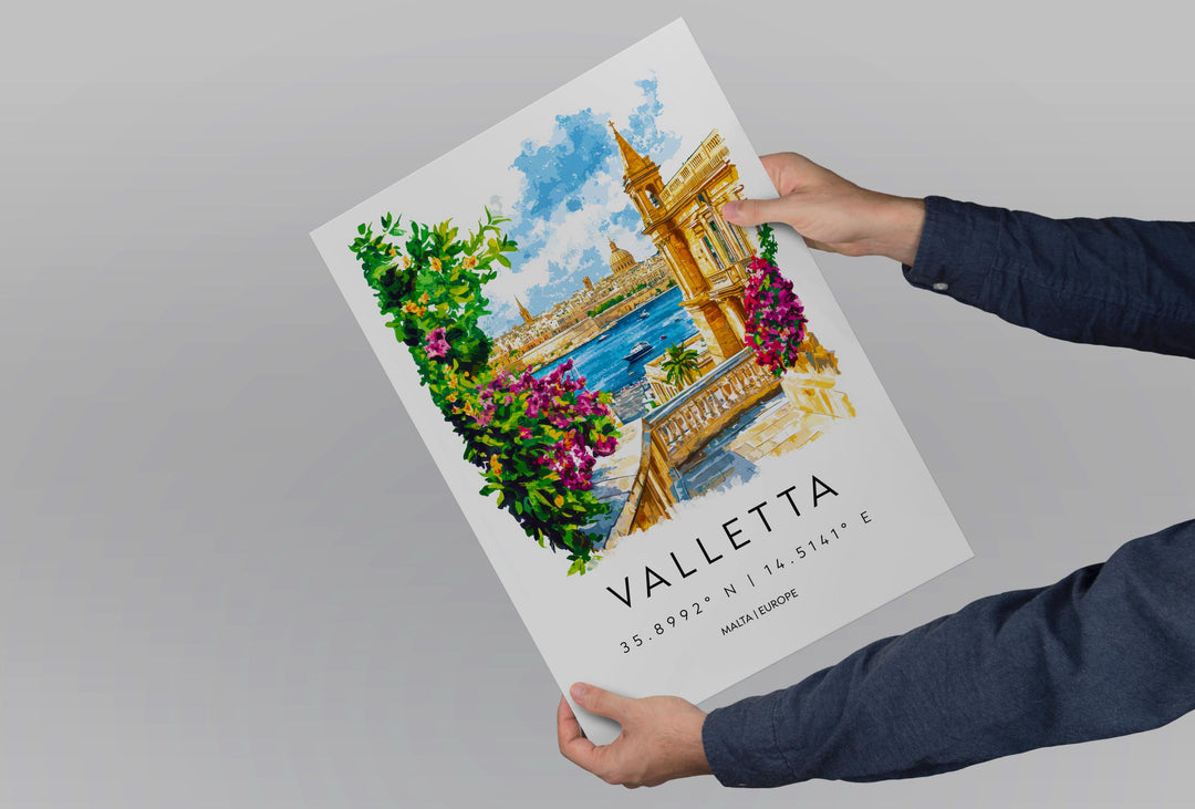Valletta Watercolor Poster Valletta Travel Print Valletta Wall Art Valletta Cityscape Painting Valletta Souvenir Malta Decor