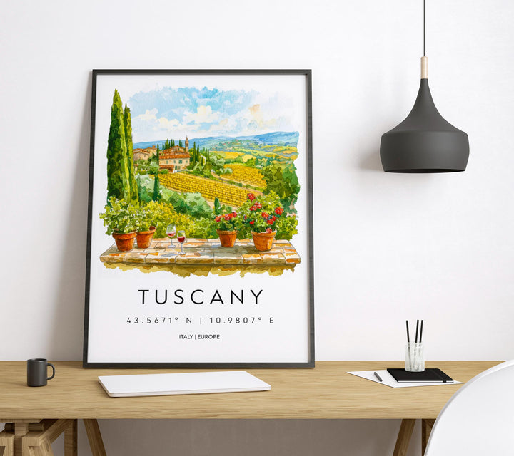 Tuscany Watercolor Poster Tuscany Travel Print Tuscany Wall Art Tuscany Landscape Painting Tuscany Souvenir Italy Decor