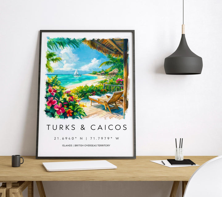 Turks and Caicos Watercolor Poster Turks and Caicos Travel Print Turks and Caicos Wall Art Turks and Caicos Painting Island Souvenir Decor