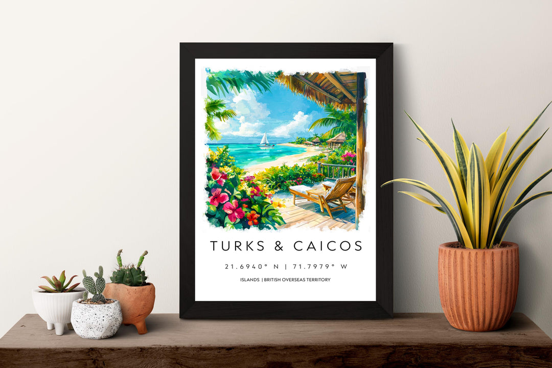 Turks and Caicos Watercolor Poster Turks and Caicos Travel Print Turks and Caicos Wall Art Turks and Caicos Painting Island Souvenir Decor