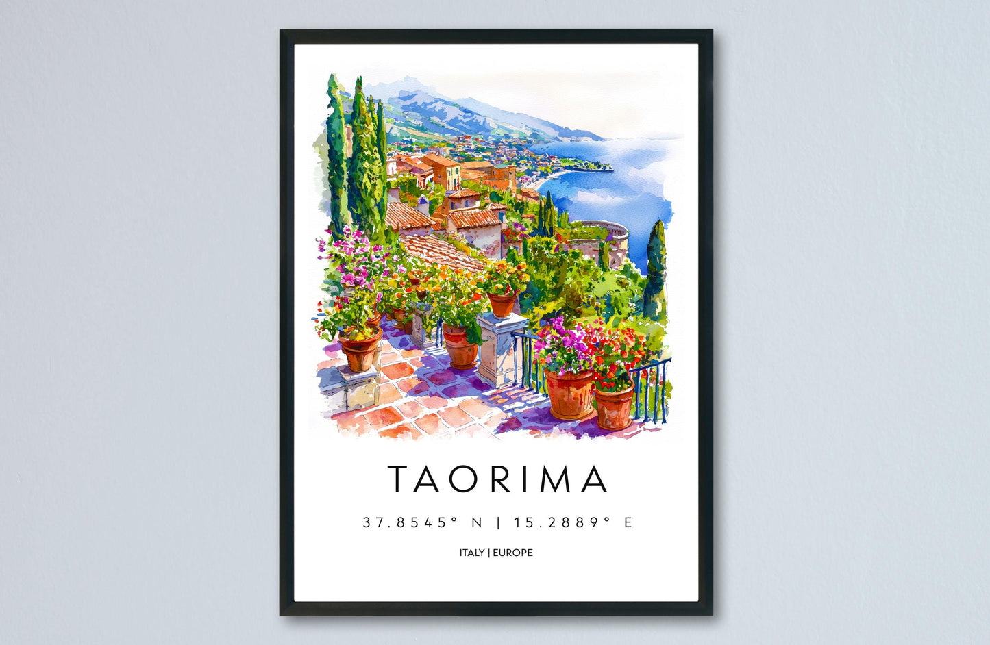 Taormina Watercolor Poster Taormina Travel Print Taormina Wall Art Taormina Cityscape Painting Taormina Souvenir Sicily Decor