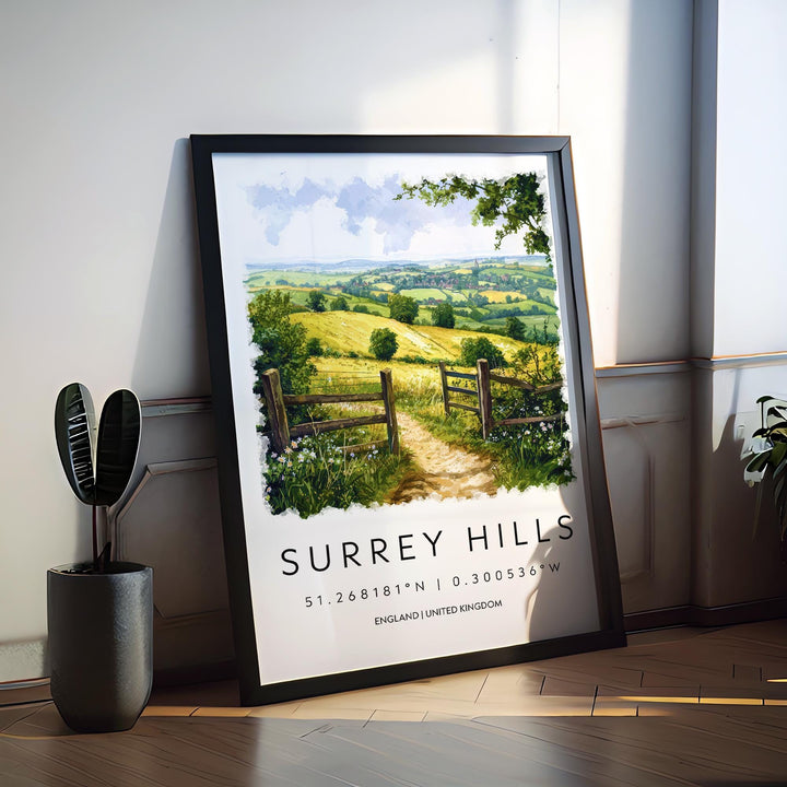 Surrey Hills Watercolor Poster Surrey Hills Travel Print Surrey Hills Wall Art Surrey Hills Landscape Painting Surrey Hills Souvenir UK Deco