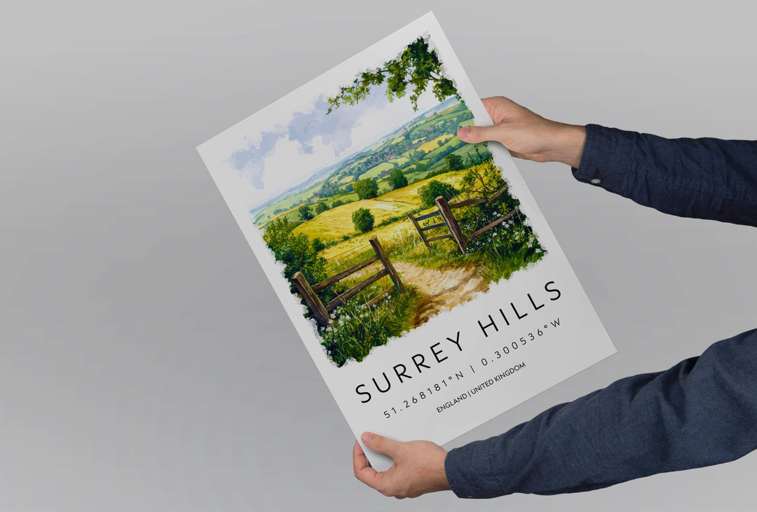 Surrey Hills Watercolor Poster Surrey Hills Travel Print Surrey Hills Wall Art Surrey Hills Landscape Painting Surrey Hills Souvenir UK Deco