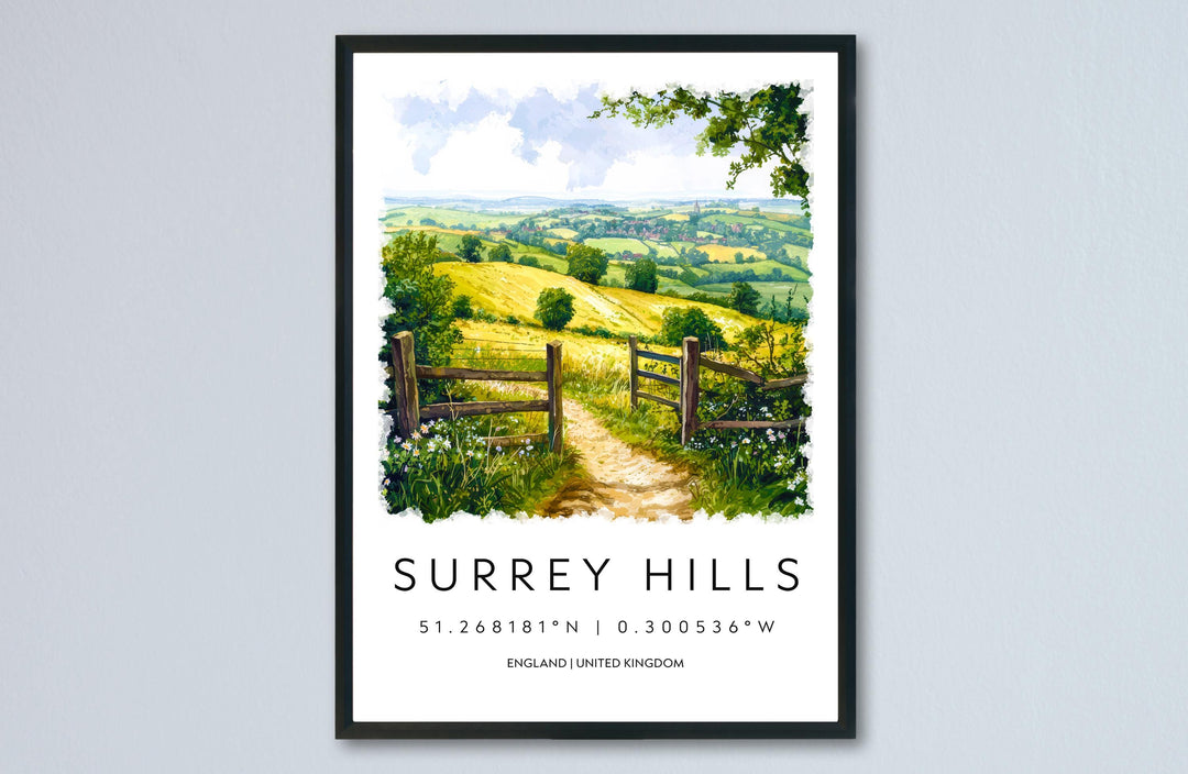 Surrey Hills Watercolor Poster Surrey Hills Travel Print Surrey Hills Wall Art Surrey Hills Landscape Painting Surrey Hills Souvenir UK Deco