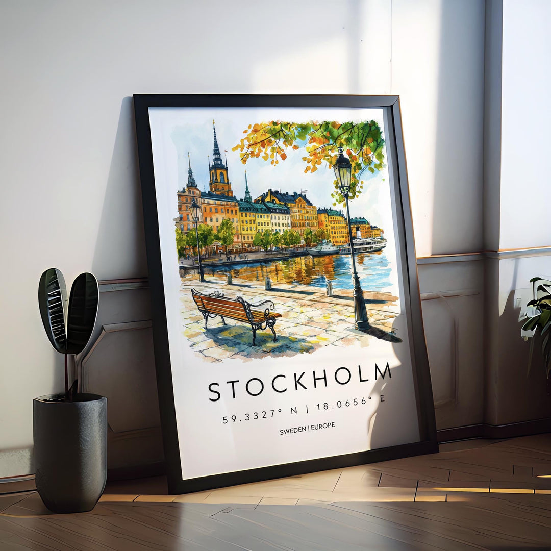 Stockholm Watercolor Poster Stockholm Travel Print Stockholm Wall Art Stockholm Cityscape Painting Stockholm Souvenir Sweden Decor