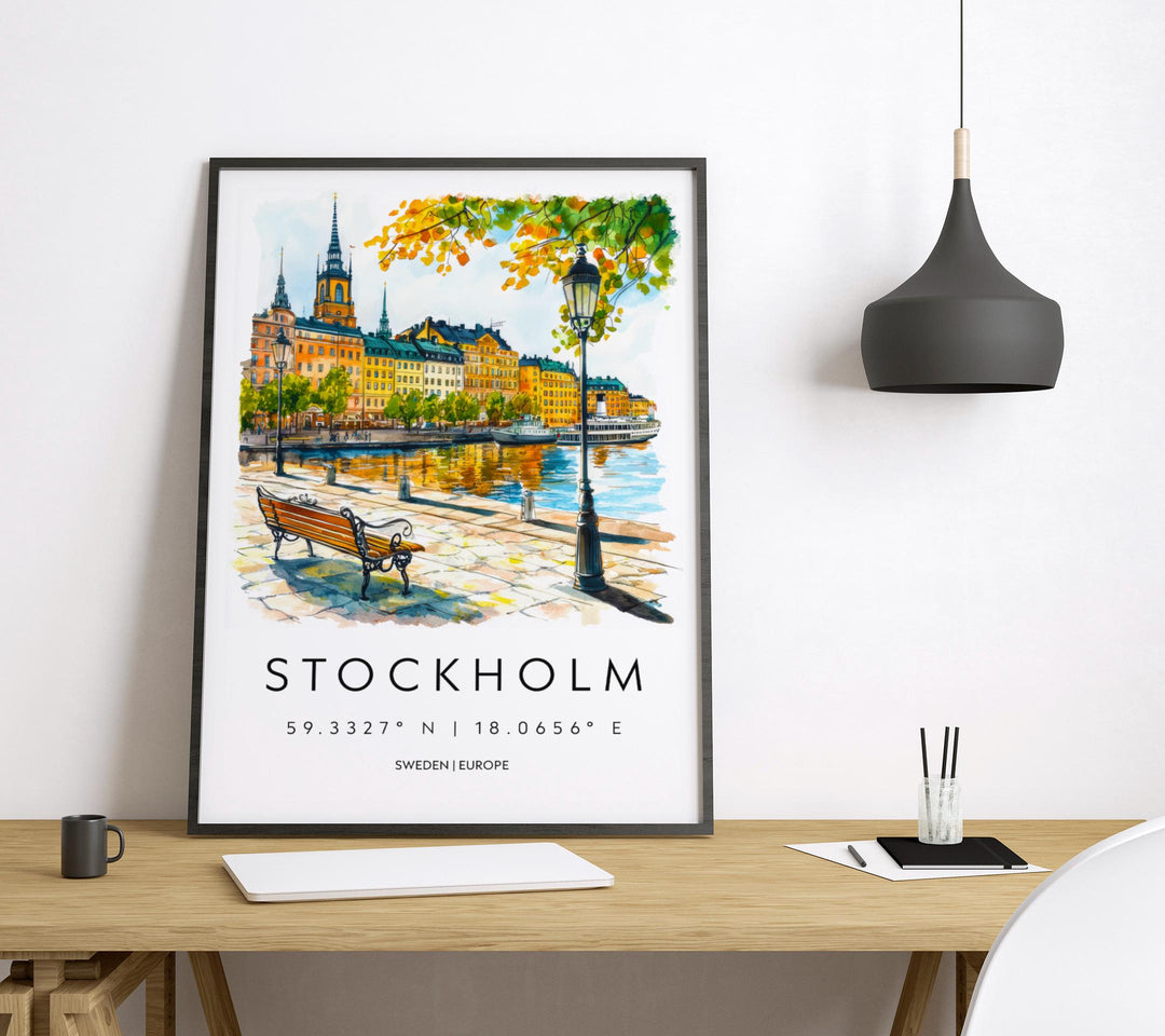 Stockholm Watercolor Poster Stockholm Travel Print Stockholm Wall Art Stockholm Cityscape Painting Stockholm Souvenir Sweden Decor