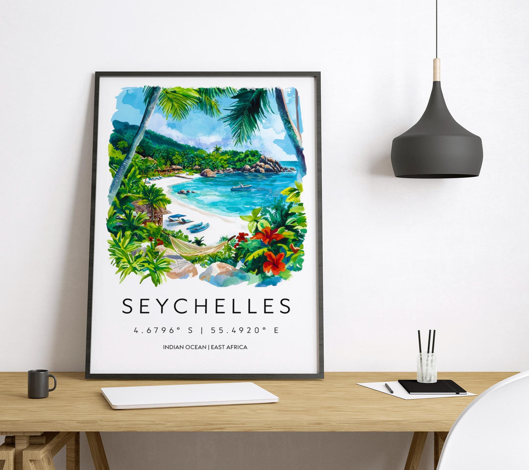 Seychelles Watercolor Poster Seychelles Travel Print Seychelles Wall Art Seychelles Beach Painting Seychelles Souvenir Island Decor