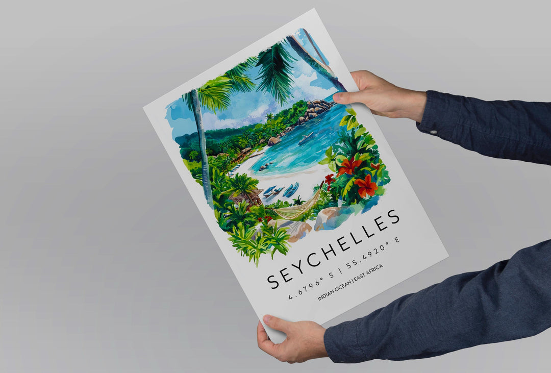 Seychelles Watercolor Poster Seychelles Travel Print Seychelles Wall Art Seychelles Beach Painting Seychelles Souvenir Island Decor
