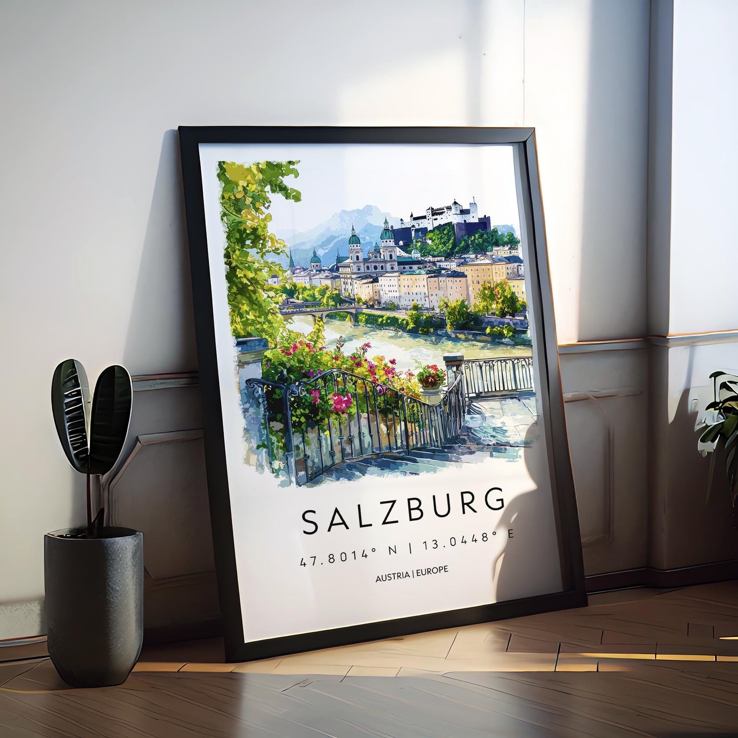 Salzburg Watercolor Poster Salzburg Travel Print Salzburg Wall Art Salzburg Cityscape Painting Salzburg Souvenir Austria Decor