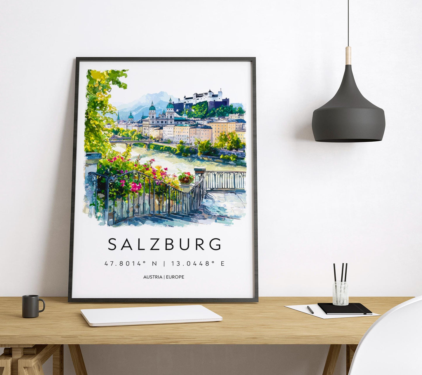 Salzburg Watercolor Poster Salzburg Travel Print Salzburg Wall Art Salzburg Cityscape Painting Salzburg Souvenir Austria Decor