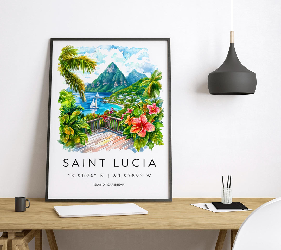 Saint Lucia Watercolor Poster Saint Lucia Travel Print Saint Lucia Wall Art Saint Lucia Landscape Painting Saint Lucia Souvenir Caribbean