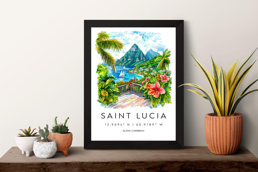 Saint Lucia Watercolor Poster Saint Lucia Travel Print Saint Lucia Wall Art Saint Lucia Landscape Painting Saint Lucia Souvenir Caribbean