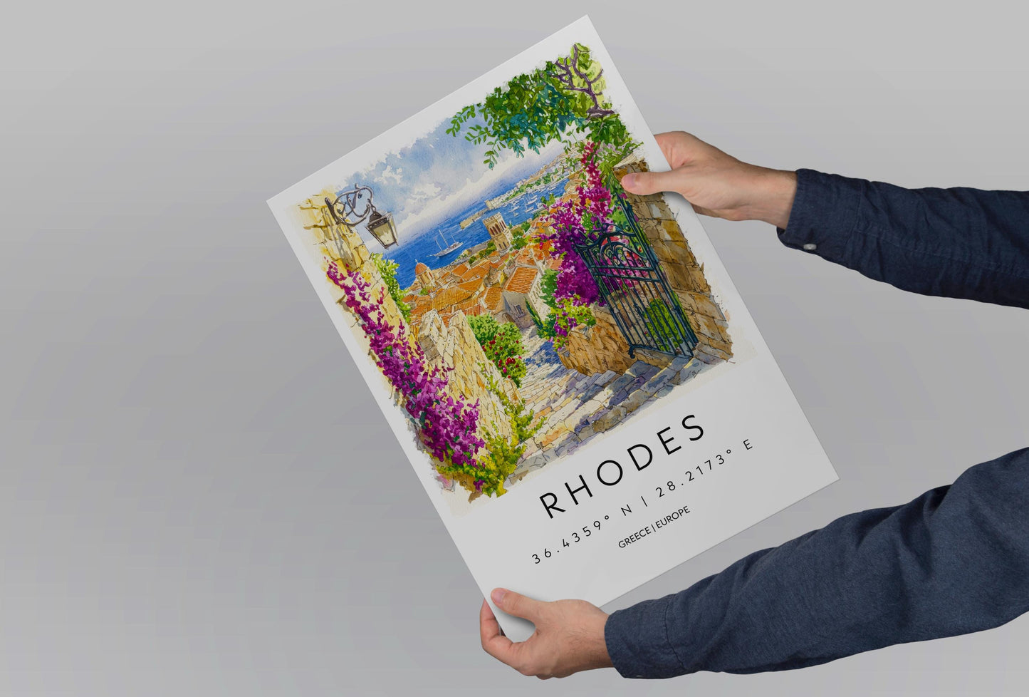 Rhodes Watercolor Poster Rhodes Travel Print Rhodes Wall Art Rhodes Cityscape Painting Rhodes Souvenir Greece Island Decor
