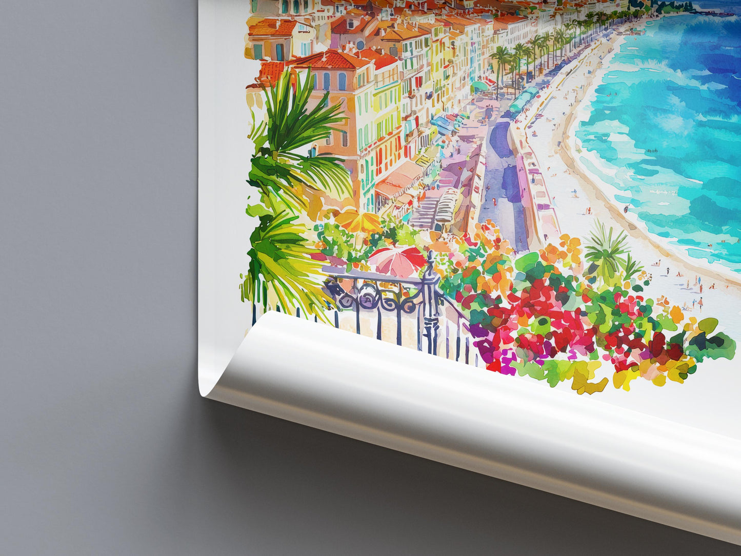 Nice France Watercolor Poster Nice France Travel Print Nice France Wall Art Nice France Cityscape Painting Nice France Souvenir Decor