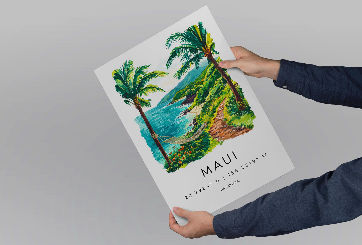 Maui Watercolor Poster Maui Travel Print Maui Wall Art Maui Landscape Painting Maui Souvenir Hawaii Island Decor