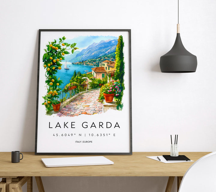Lake Garda Watercolor Poster Lake Garda Travel Print Lake Garda Wall Art Lake Garda Landscape Painting Lake Garda Souvenir Italy Decor
