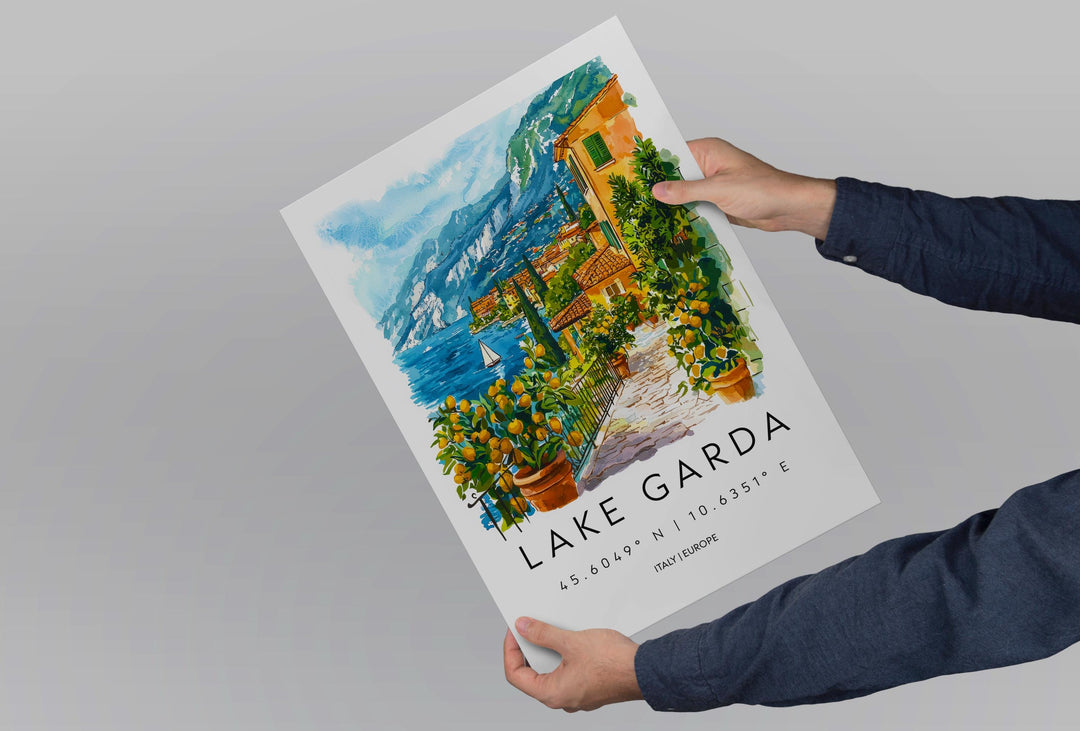 Lake Garda Watercolor Poster Lake Garda Travel Print Lake Garda Wall Art Lake Garda Landscape Painting Lake Garda Souvenir Italy Decor
