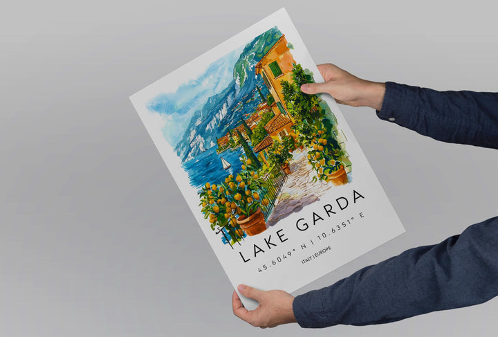 Lake Garda Watercolor Poster Lake Garda Travel Print Lake Garda Wall Art Lake Garda Landscape Painting Lake Garda Souvenir Italy Decor