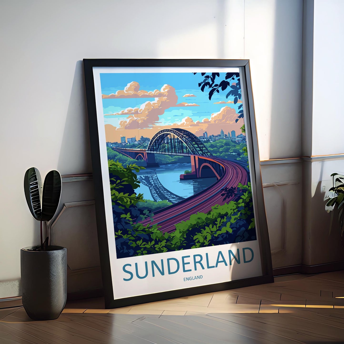 Sunderland Travel Poster England Wall Art Coastal City Print River Wear Illustration Seaside Decor Wearmouth Gift Souvenir