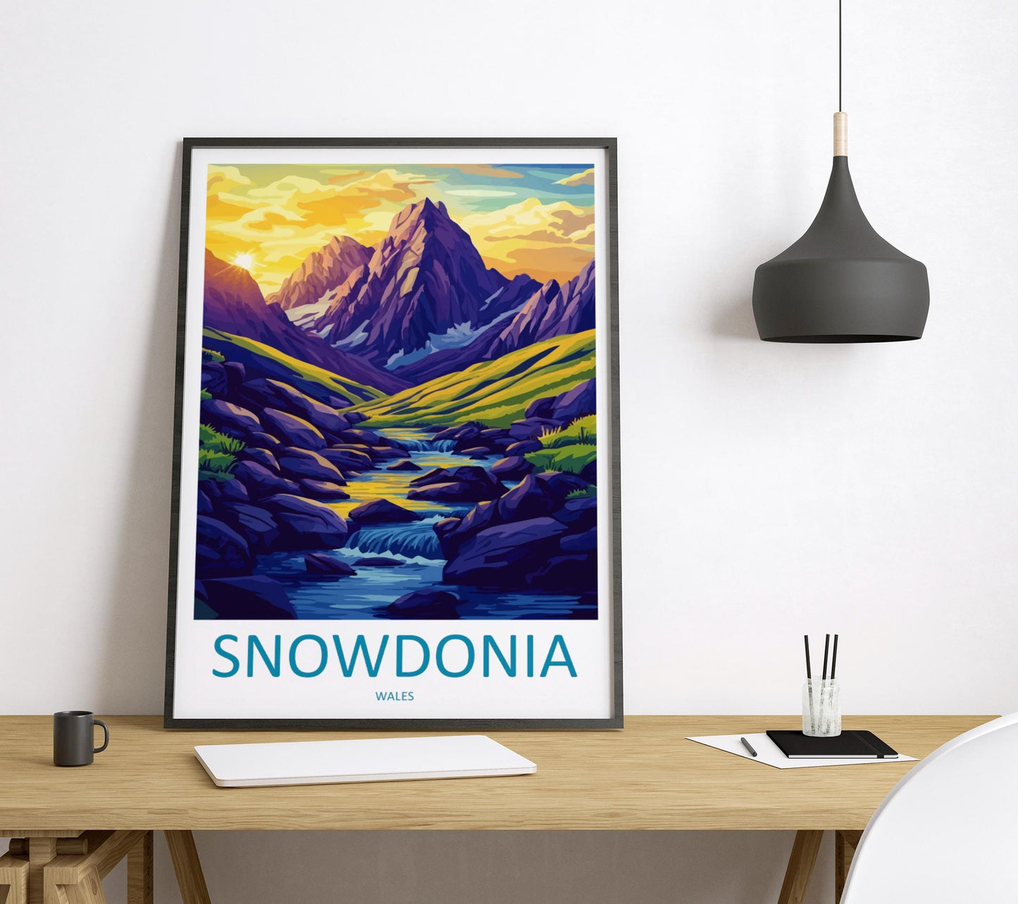Snowdonia Travel Poster Wales Wall Art Mountain Landscape Print National Park Illustration Scenic Decor Snowdonia Gift Souvenir